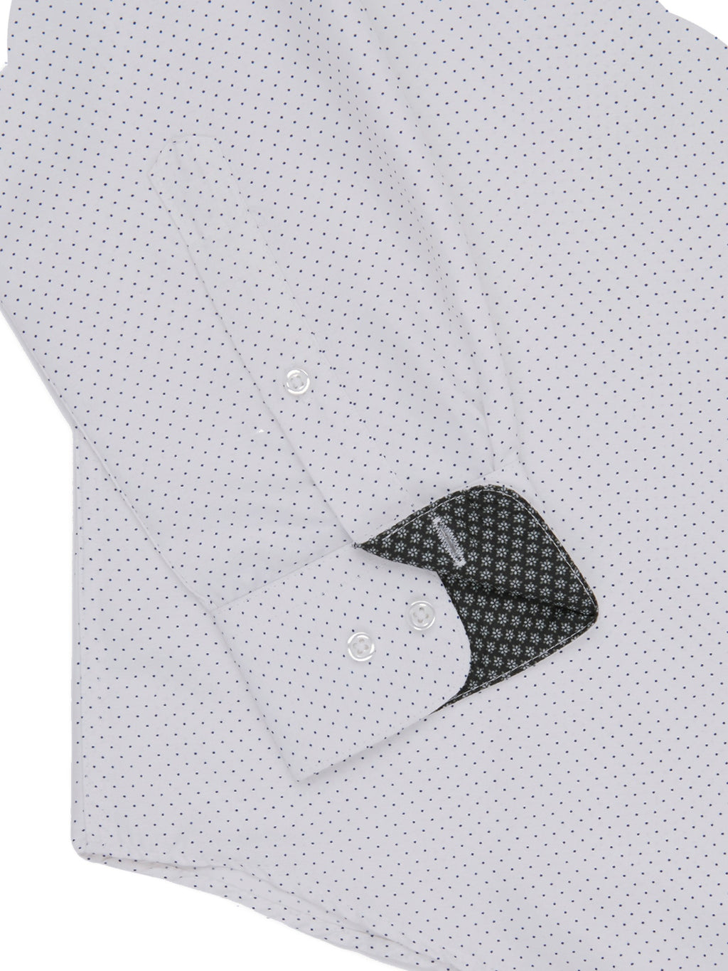 Close-up of a white shirt with black patterned pocket on a white background