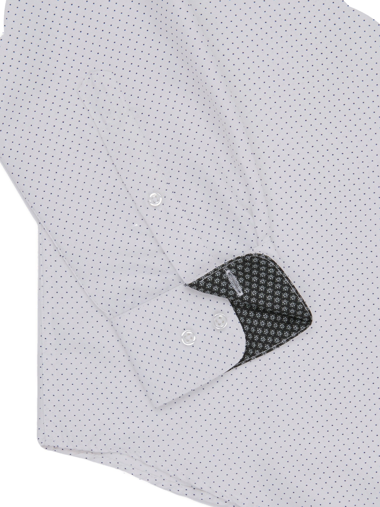 Close-up of a white shirt with black patterned pocket on a white background