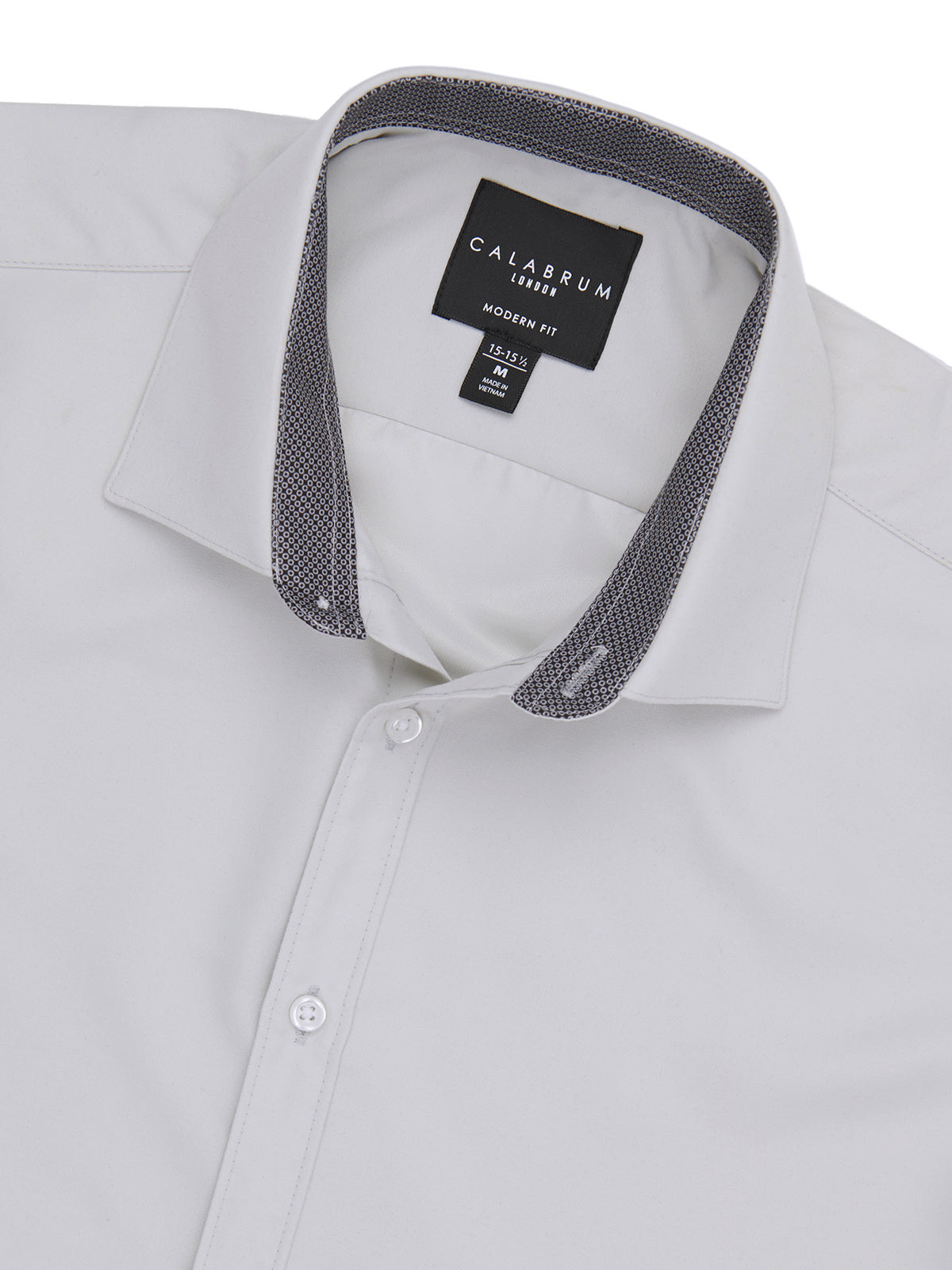 Light gray dress shirt with a textured collar and Calibrum label on a white background