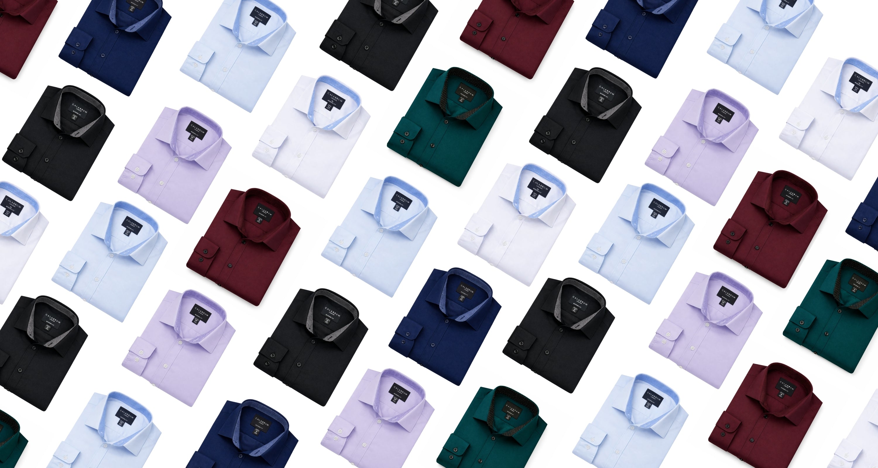 Pattern of various colored dress shirts on a white background